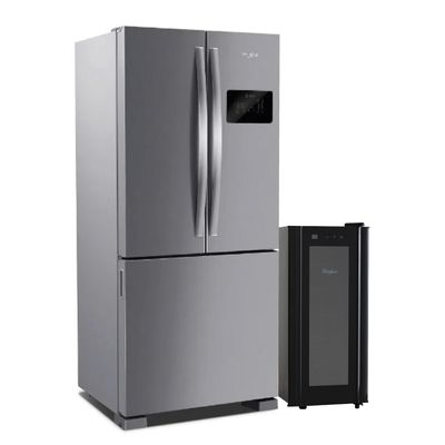 Combo Whirlpool Heladera French Door Bottom Mount 554 Lts y Cava de Vinos para 12 Botellas