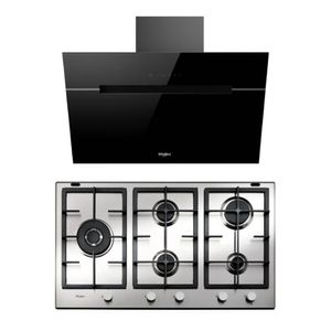 Campana Whirlpool 90cm Negro Vertical y Anafe Empotrable Multigas Inox 90 cm