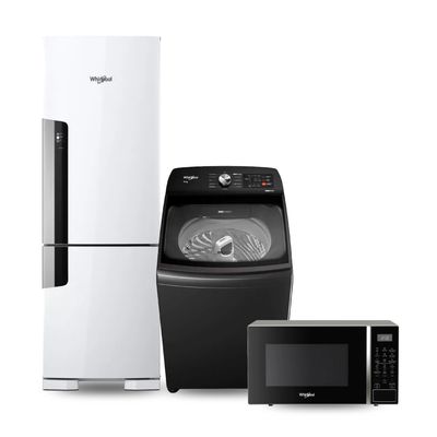 Combo Whirlpool Heladera Inverter 397 Lts y Lavarropas Carga Superior 9kg y Microondas con grill 30 Lts